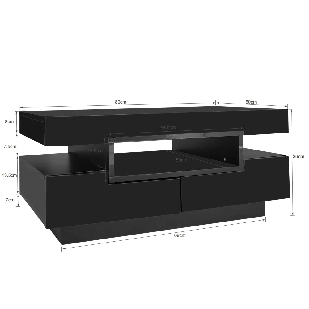 Table basse rectangulaire laquée avec tiroir et LED -