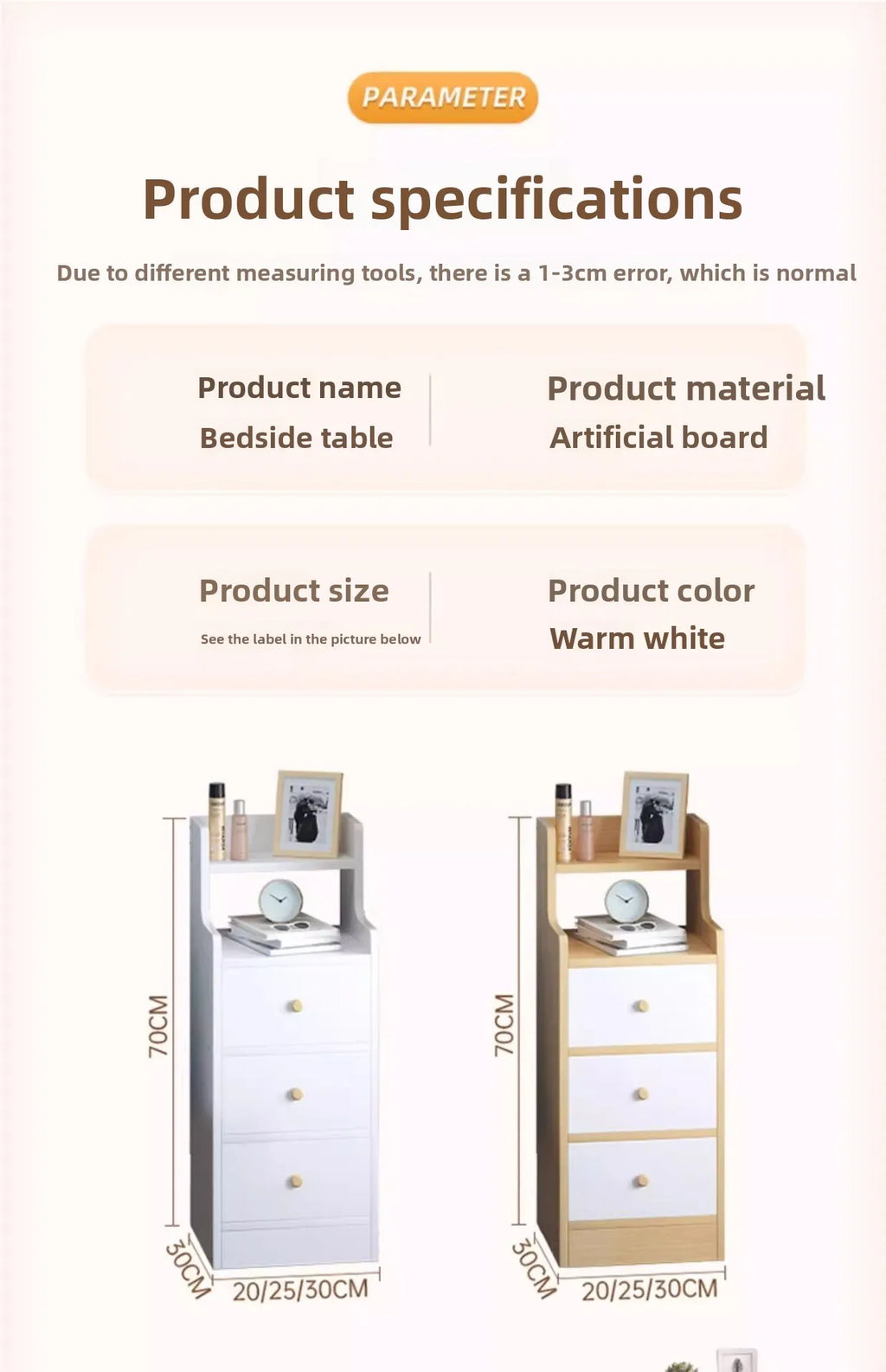 Table de chevet étroite avec tiroirs 1Pc -