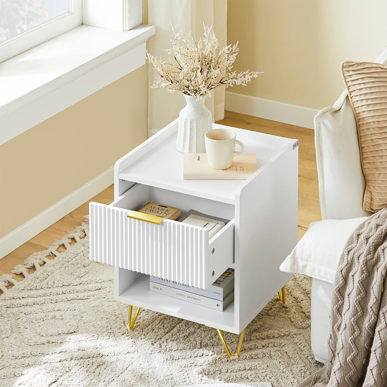 Table de chevet cabinet 40x40x51cm - VIRGINIE - Blanc Table de chevet