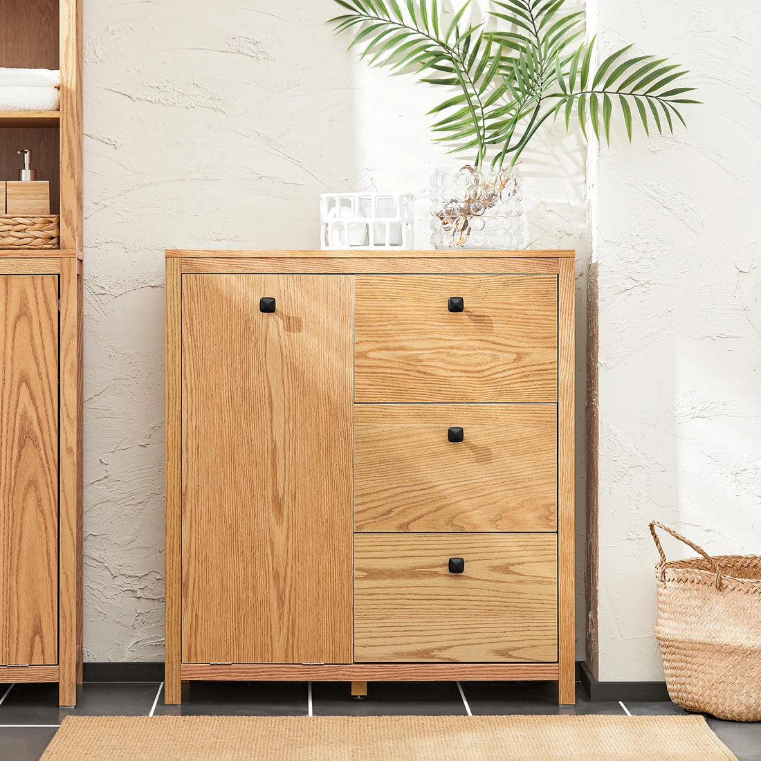 Meuble pour salle de bain en bois avec triples tiroirs - Naturel