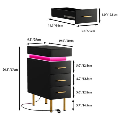Table de nuit connecté avec station de charge et 3 tiroirs - Noir Table de nuit