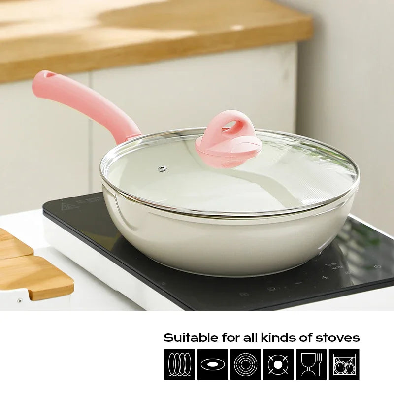 Poêle céramique wok résistant - Rose