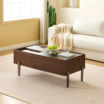 Table basse bois rectangulaire avec tiroirs -