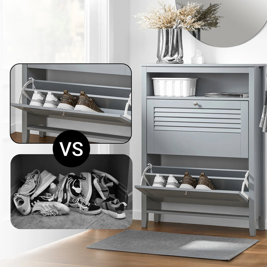 Meuble à chaussure grise et blanche de dimensions - 80x108x25cm -