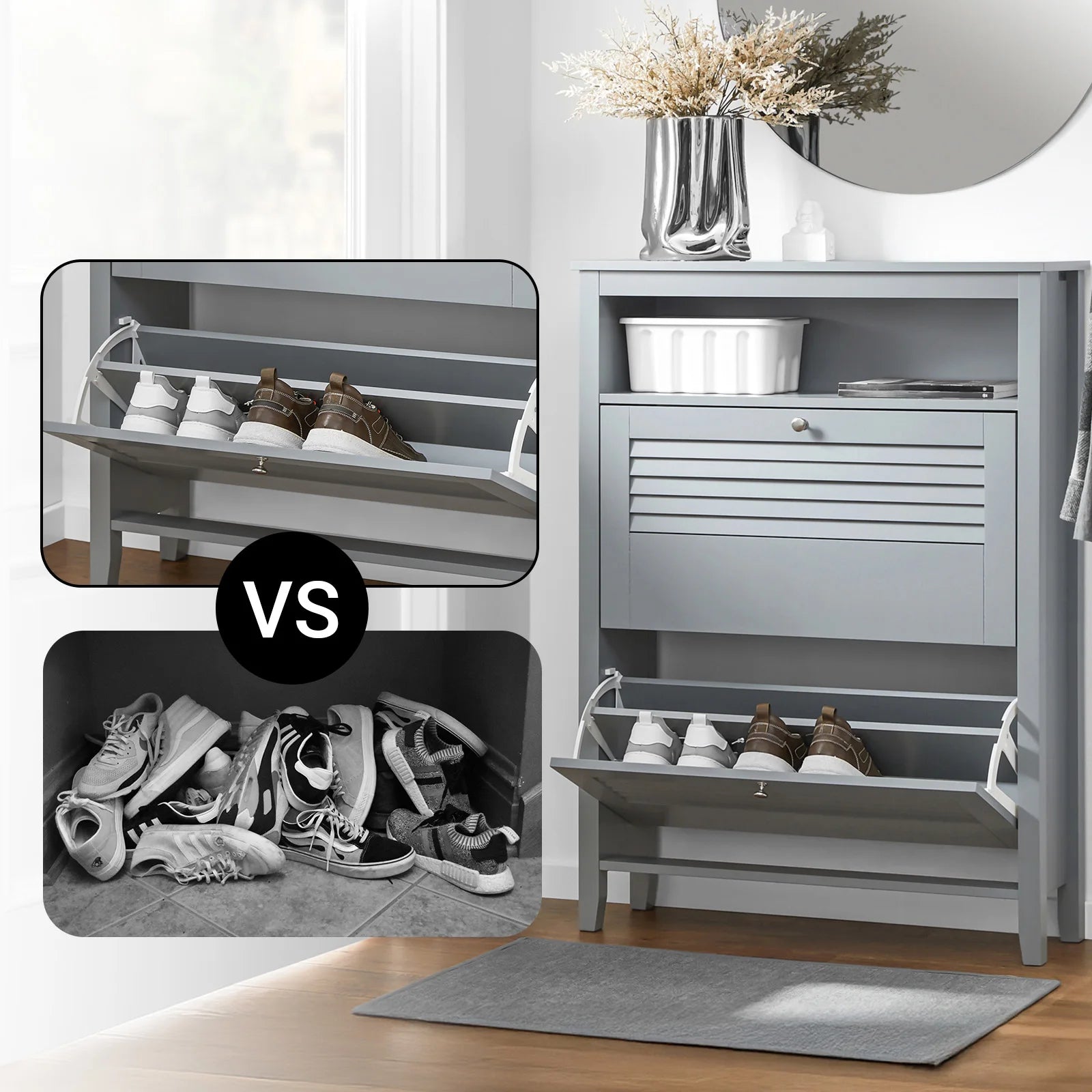 Meuble à chaussure grise et blanche de dimensions - 80x108x25cm -