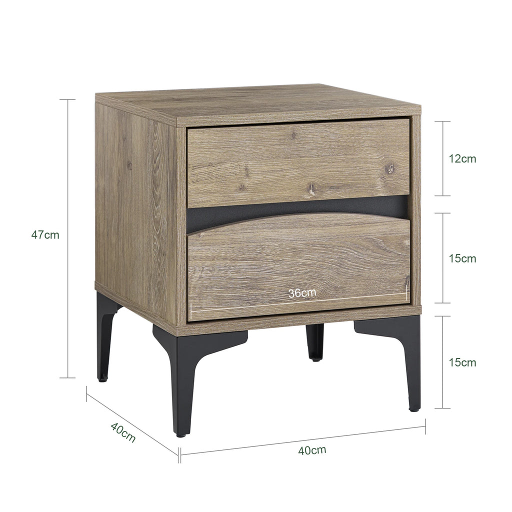 Table de chevet en bois avec 2 tiroirs - 40x40x47cm -
