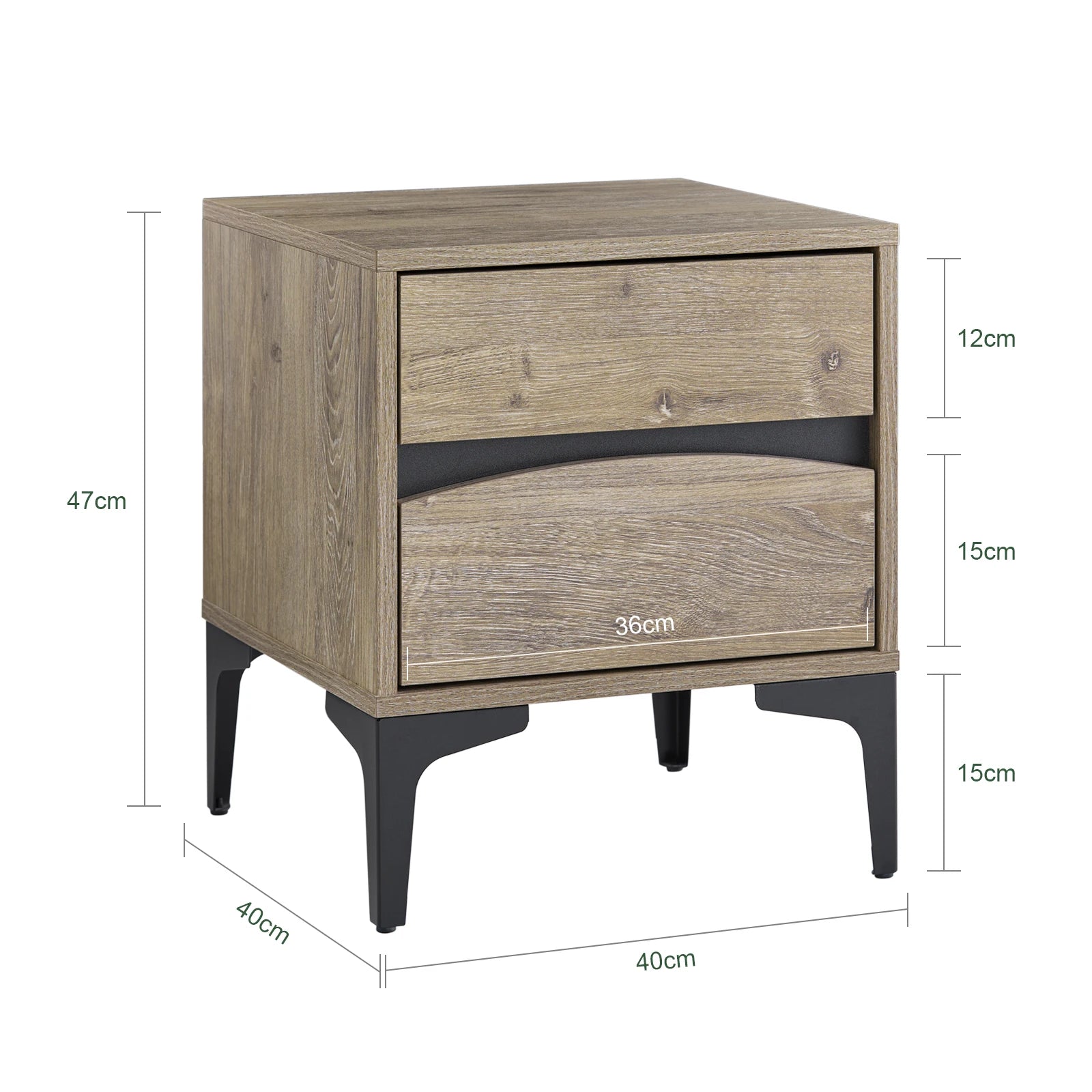 Table de chevet en bois avec 2 tiroirs - 40x40x47cm -