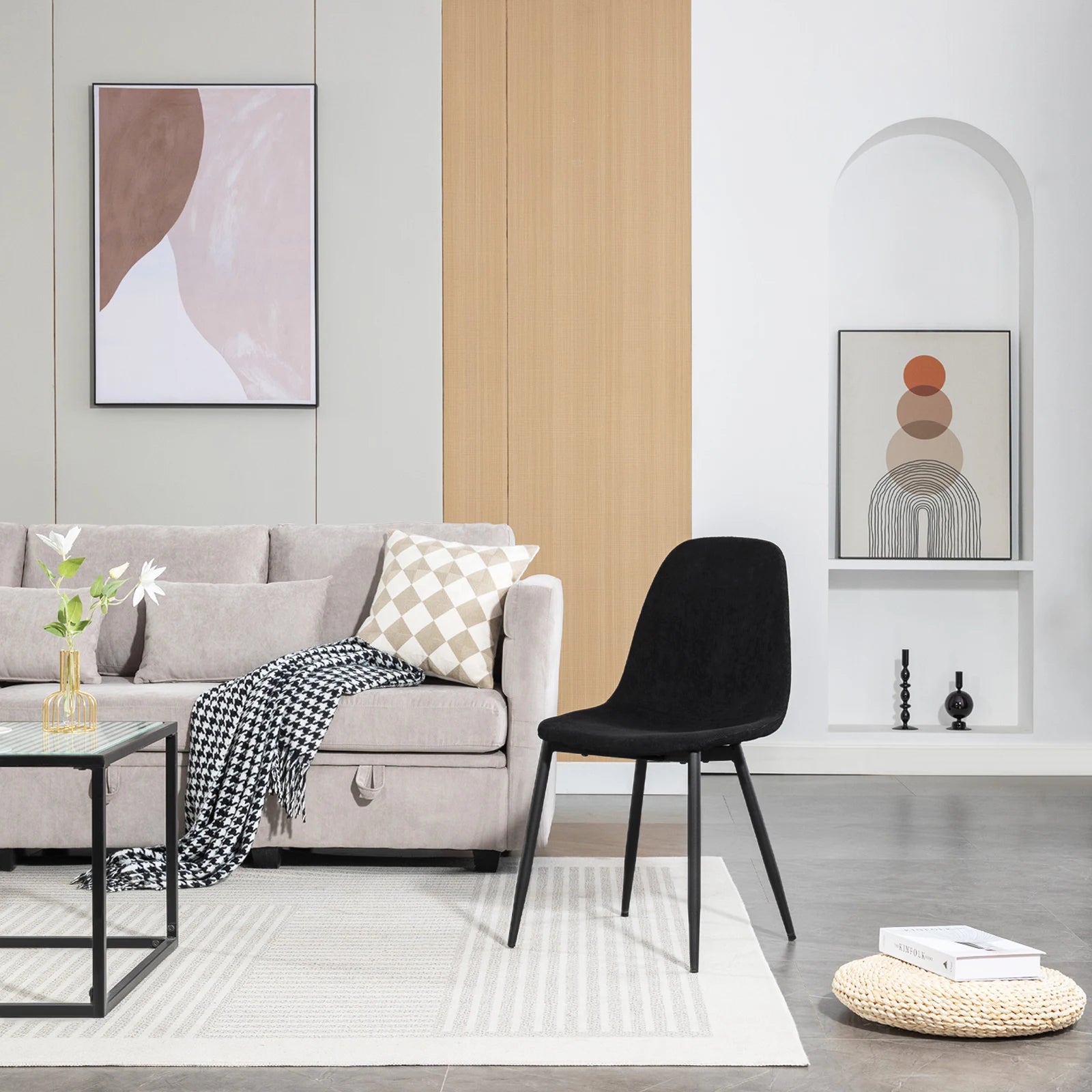 Chaise salle à manger noir en velours côtelé 4 ensembles -