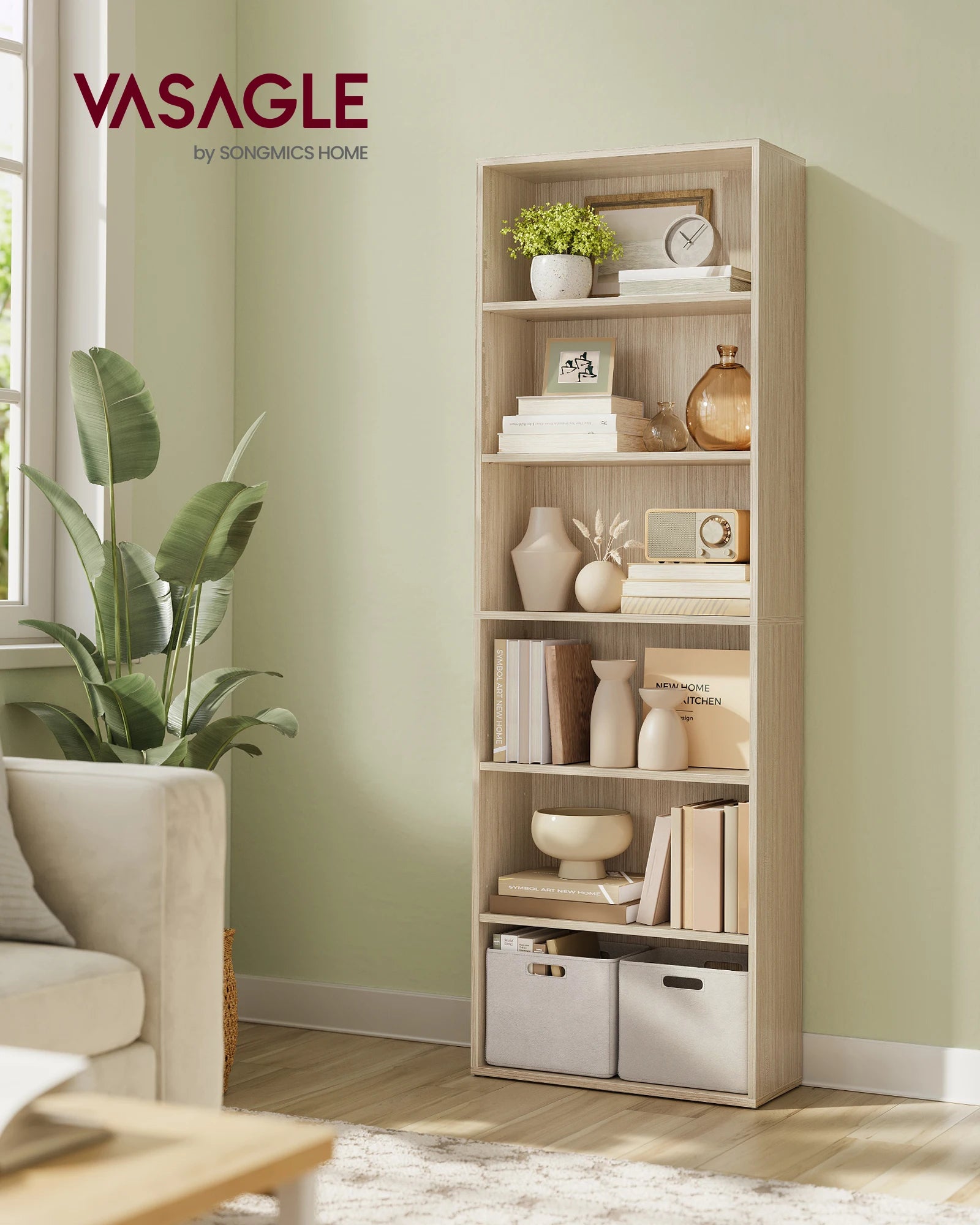 Étagère livre beige naturelle 24 x 60 x 178.5 cm, -