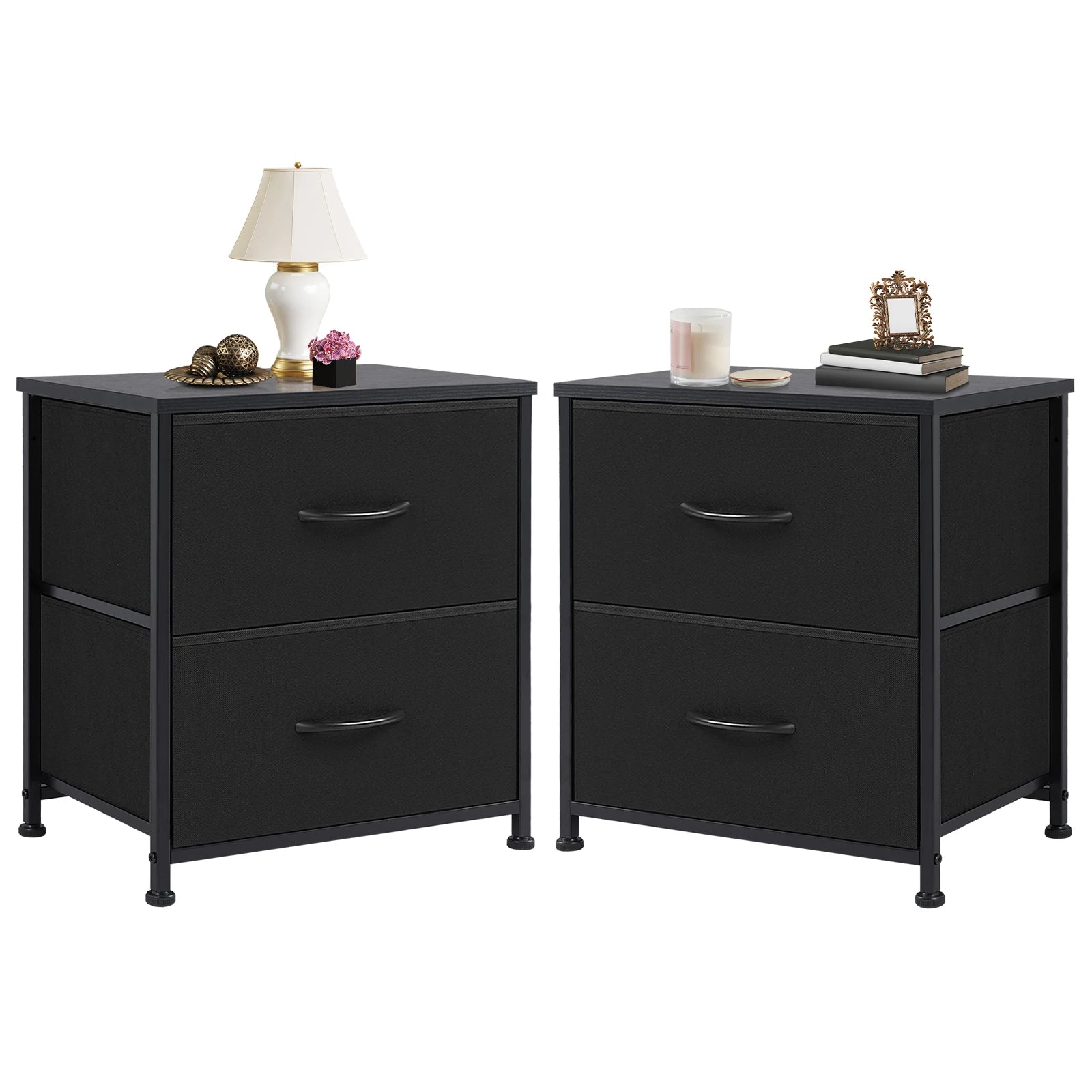 Table de chevet tiroir de style vintage - 2 PACK Noir Table de chevet