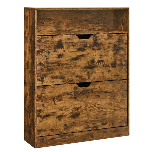 Meuble à chaussure vintage avec 2 portes battantes - 24 x 80 x 102 cm - Marron Rustique Meuble à chaussure