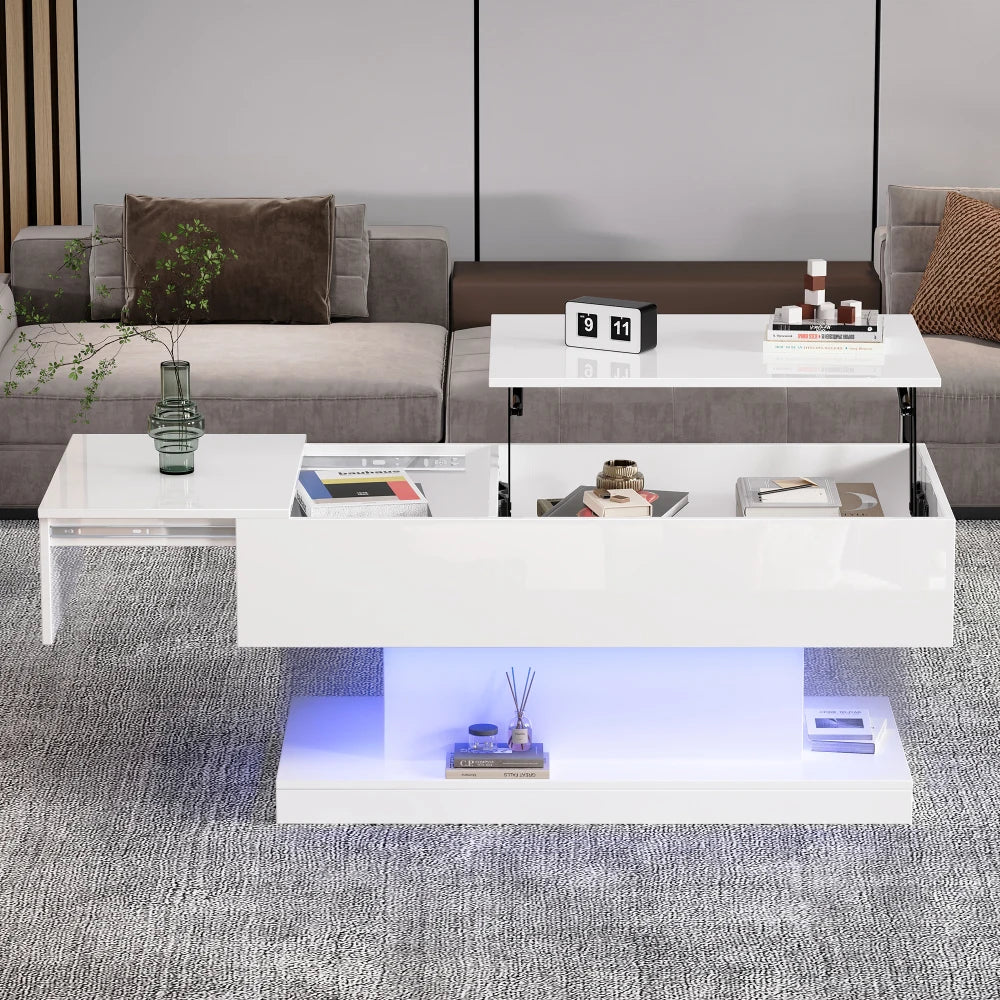 Table basse design blanc avec éclairage LED 100x50x45 Cm -
