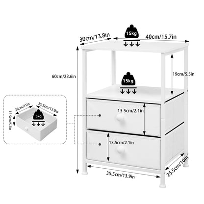 Table de nuit compartiment ouvert blanc avec tiroirs -