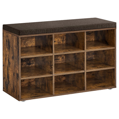 Grand meuble à chaussure et banc 9 Compartiments - Marron Rustique 78,6cm x 30,3cm x 48cm