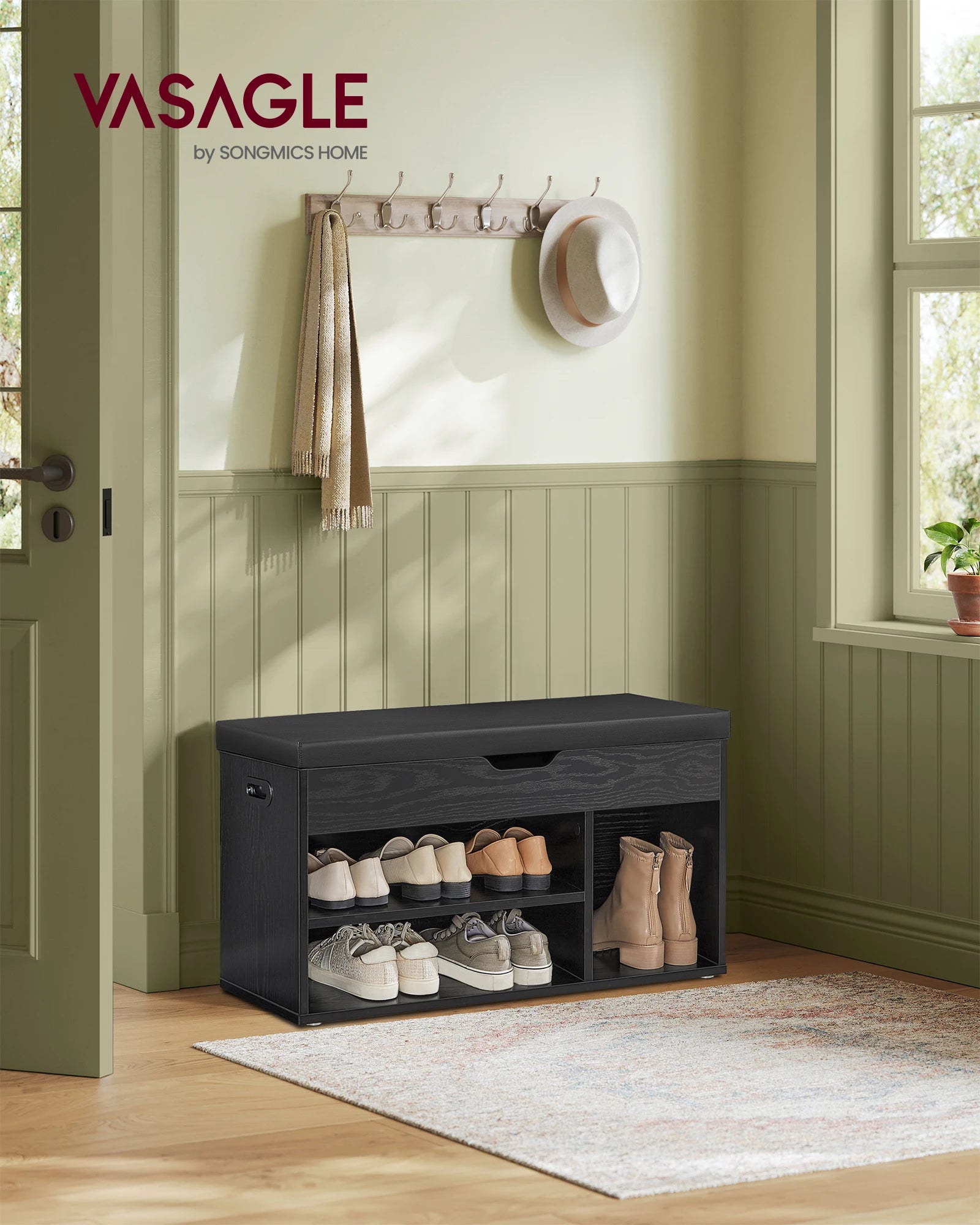 Meuble à chaussure avec banc de rangement et assise rembourrée -