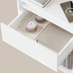 Table de chevet avec lumière LED et station de charge -