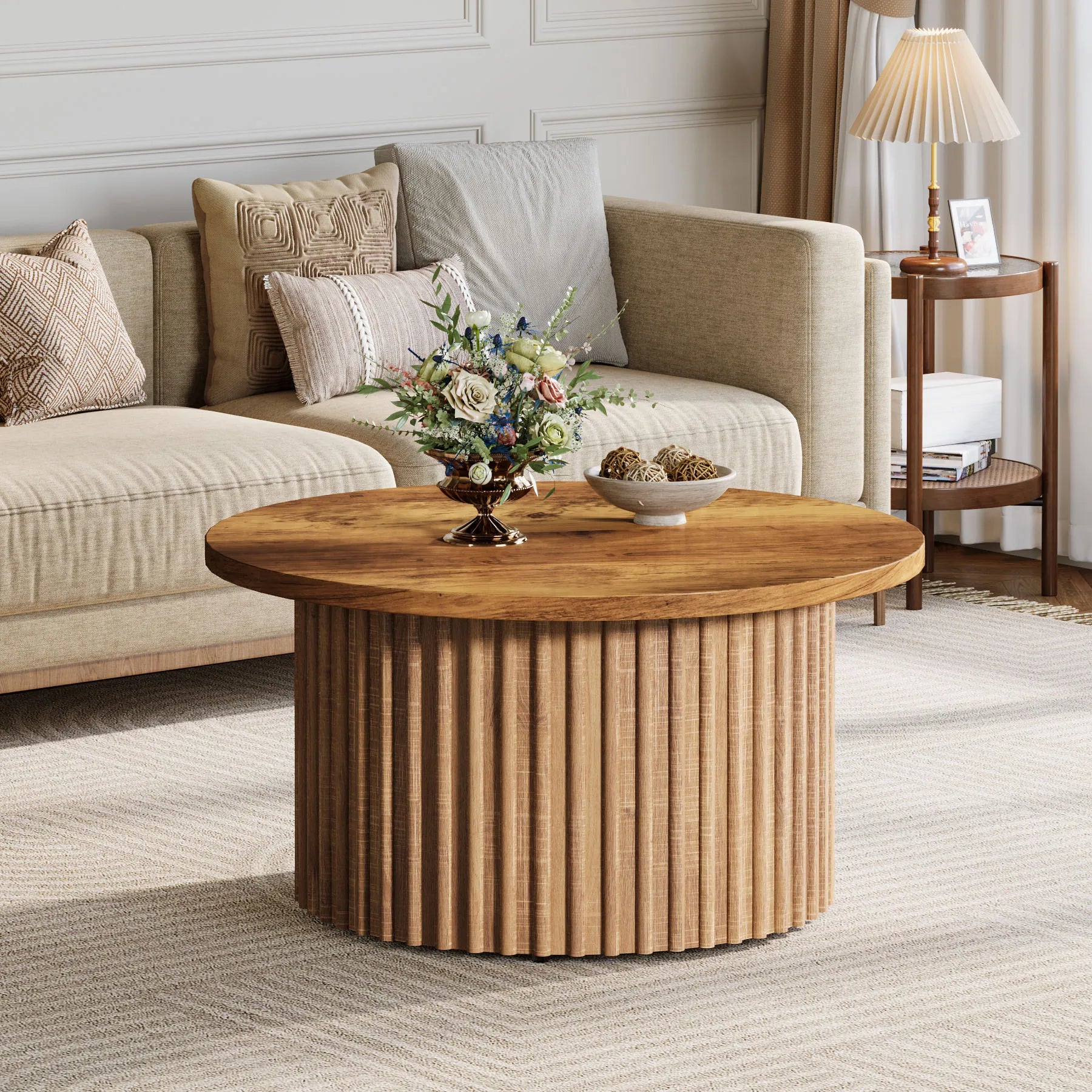 Table basse bois originale ronde -