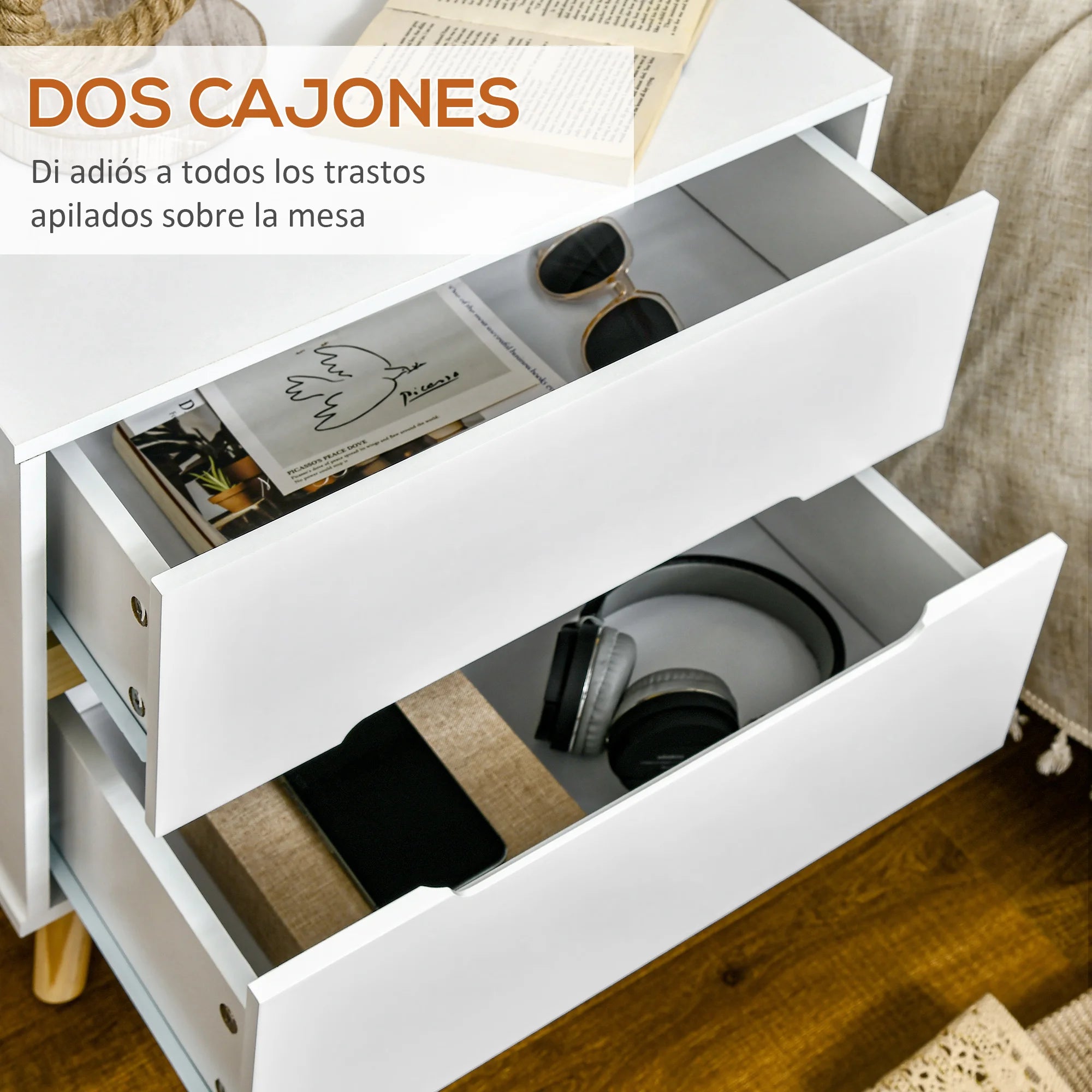 Table de chevet en bois massif 2 tiroirs - 50X40X50.5 cm -