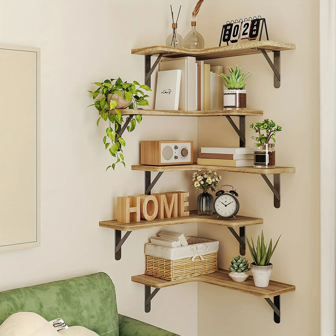 étagère murale en bois flottante rustique pour angle -