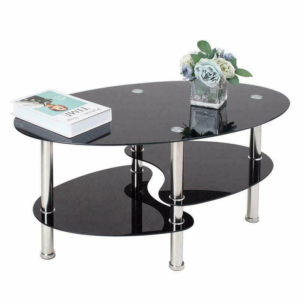 Table basse en verre à 3 niveaux minimaliste 90x50x45cm -