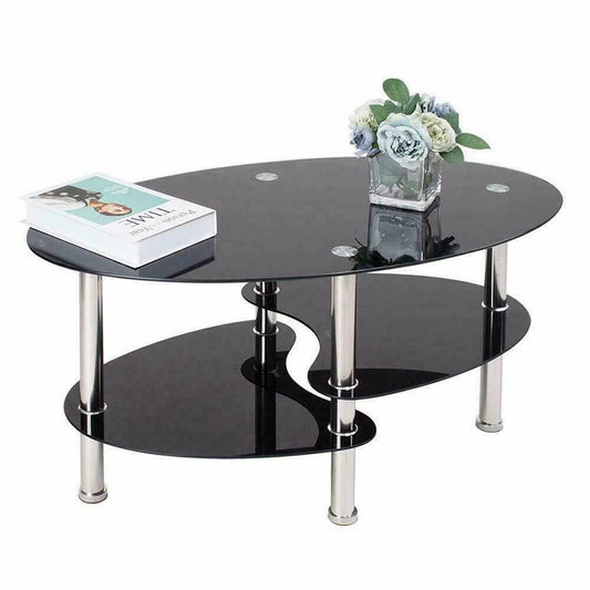 Table basse en verre à 3 niveaux minimaliste 90x50x45cm -