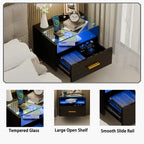 Table de nuit avec plateau verre trempé LED -