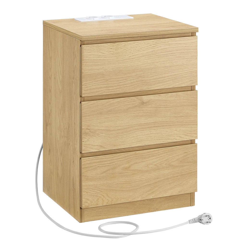 Table de chevet blanche à 3 tiroirs moderne - Jaune clair Table de chevet