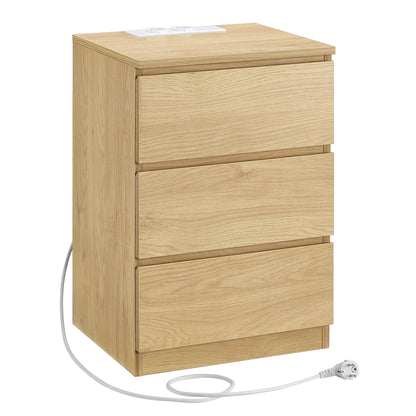 Table de chevet blanche à 3 tiroirs moderne - Jaune clair Table de chevet