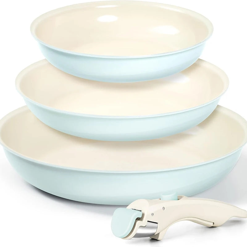 Poêle céramique manche amovible 3 pièces - Bleu 3pcs