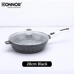 Poêle céramique poignée amovible avec couvercle - Noir 28cm