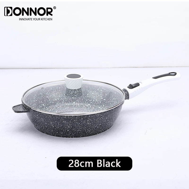 Poêle céramique poignée amovible avec couvercle - Noir 28cm