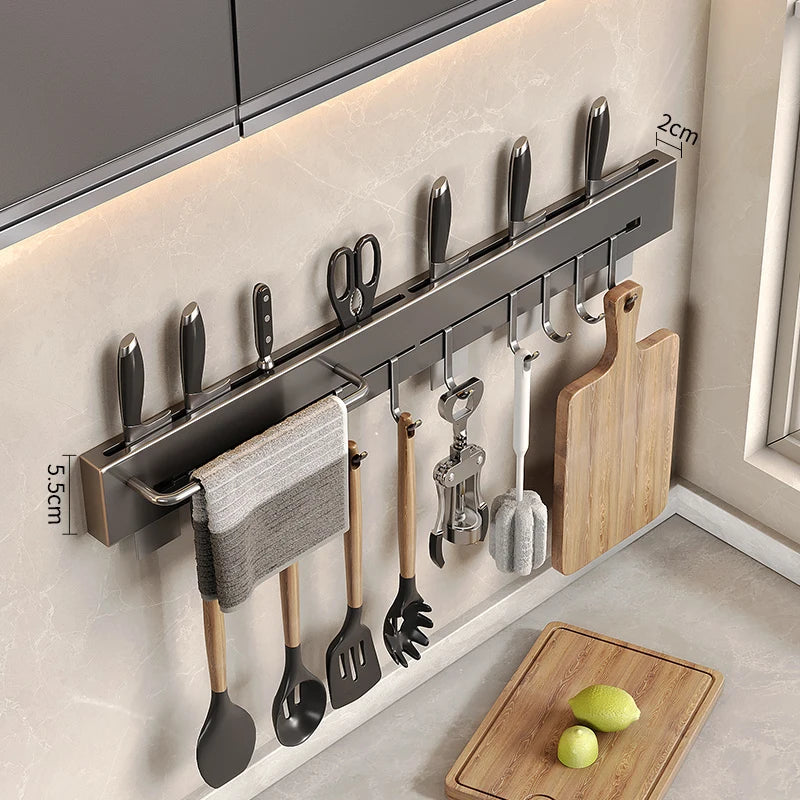 étagère cuisine inox - 50cm avec 8 crochets