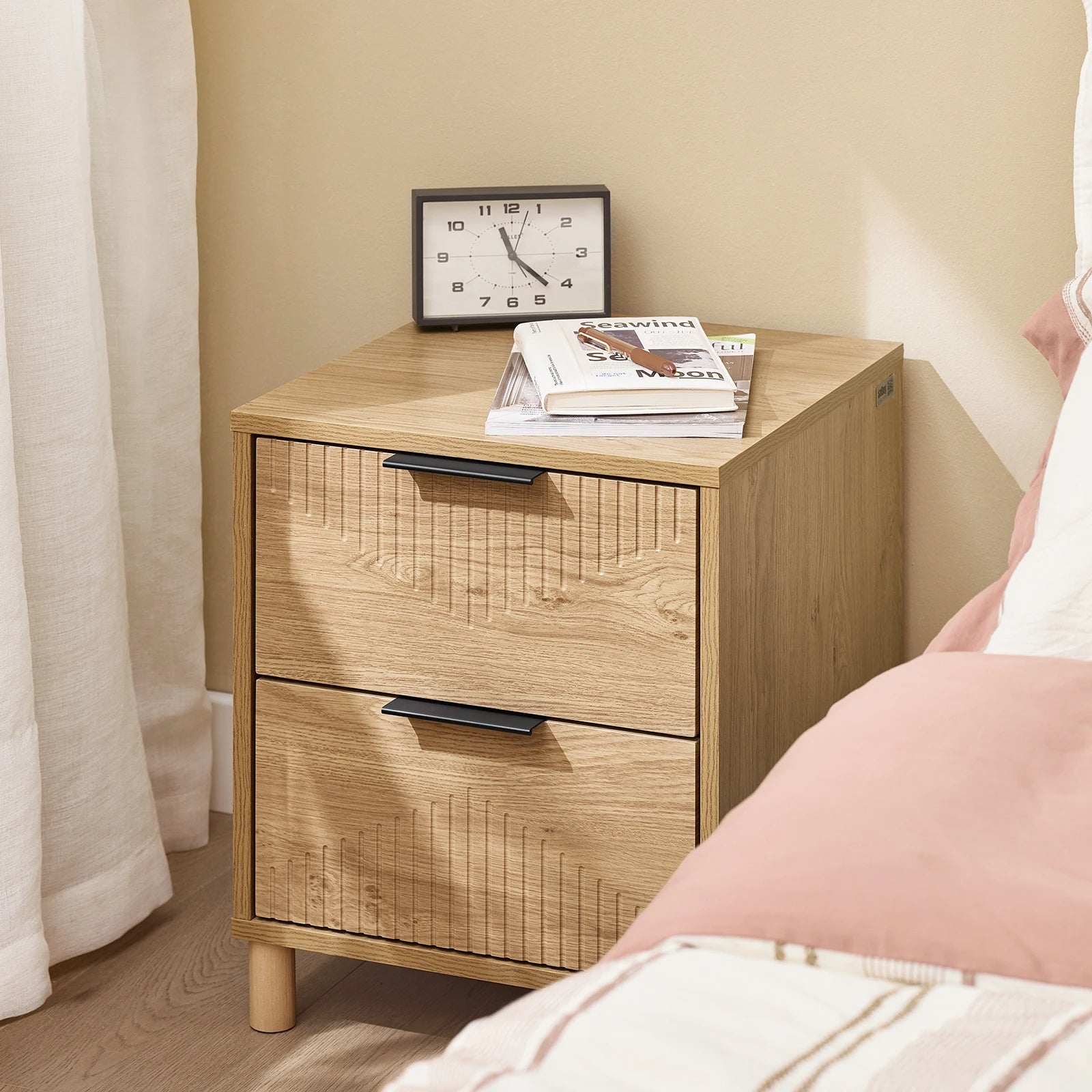 Table de chevet marron de type moderne avec tiroirs - 40x42x47 - Naturel Table de chevet