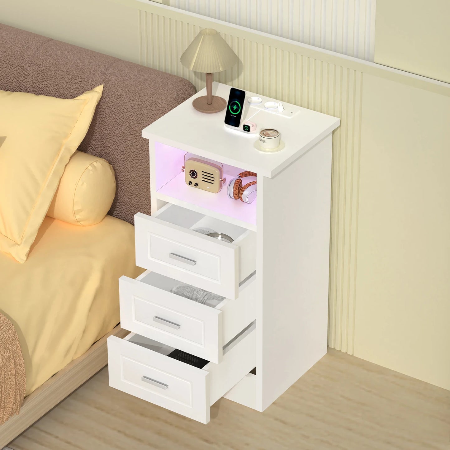 Table de chevet intelligente avec station de recharge USB -