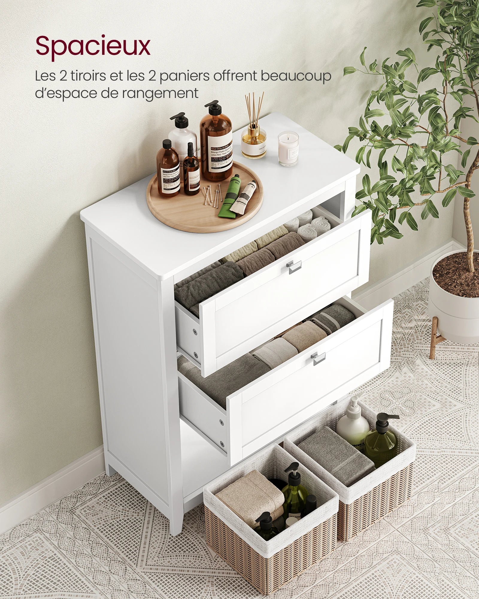 Meuble salle de bain sans vasque emplacement panier - 30 x 60 x 80 cm -