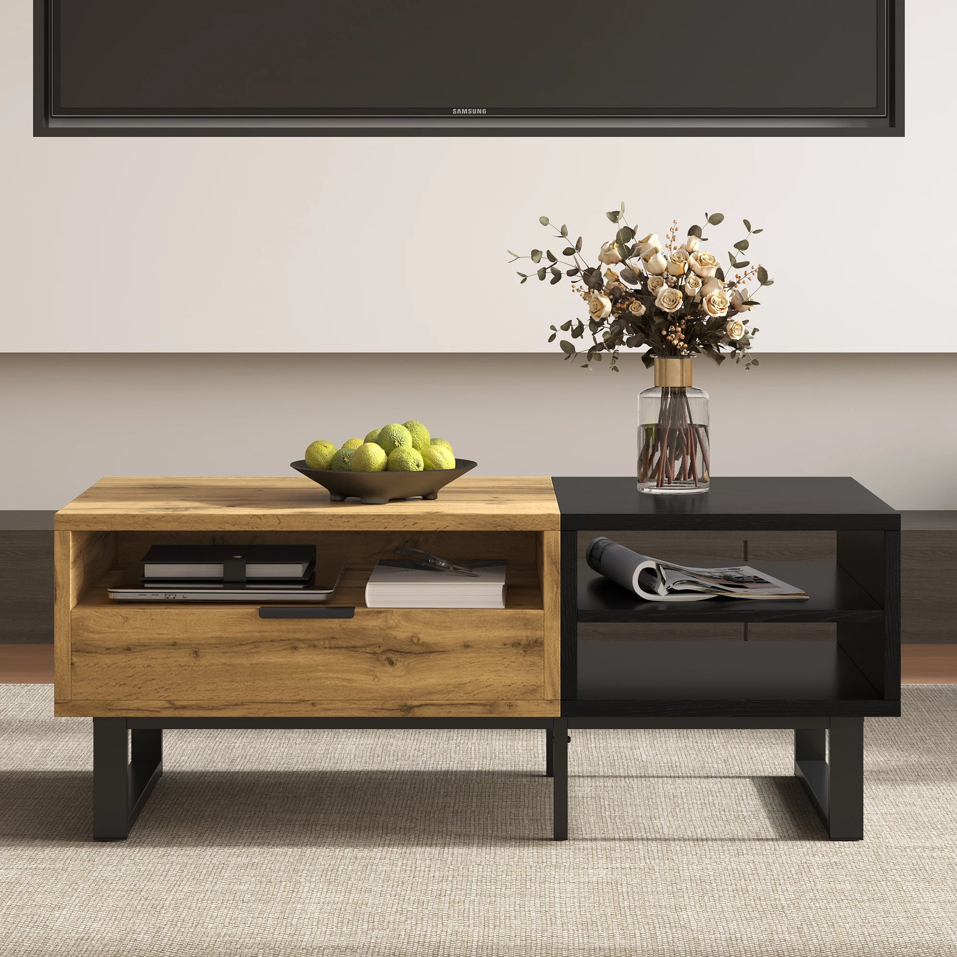 Table basse bois massif rectangulaire 100×50×40 cm -