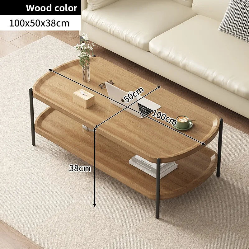 Table basse bois foncé à doubles plateaux - Bois 100