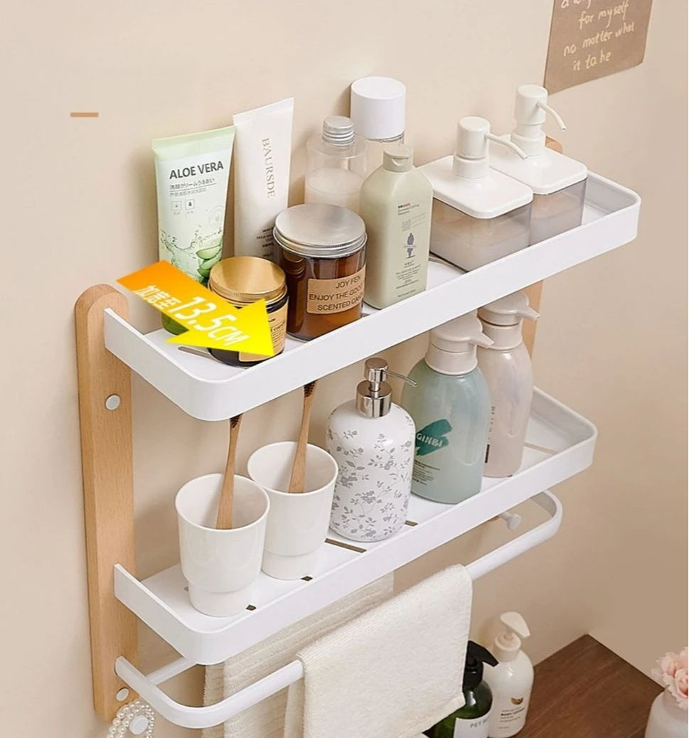 Étagère salle de bain de luxe en bois noyer -