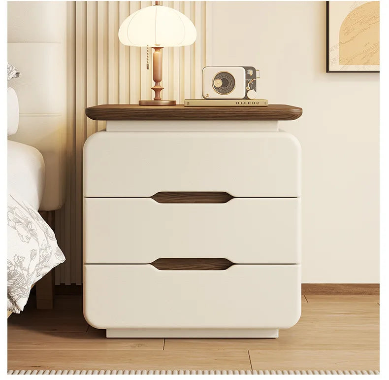 Table de nuit en bois massif couleur crème premium -