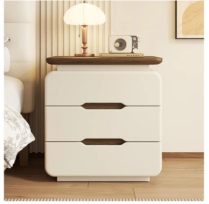 Table de nuit en bois massif couleur crème premium -