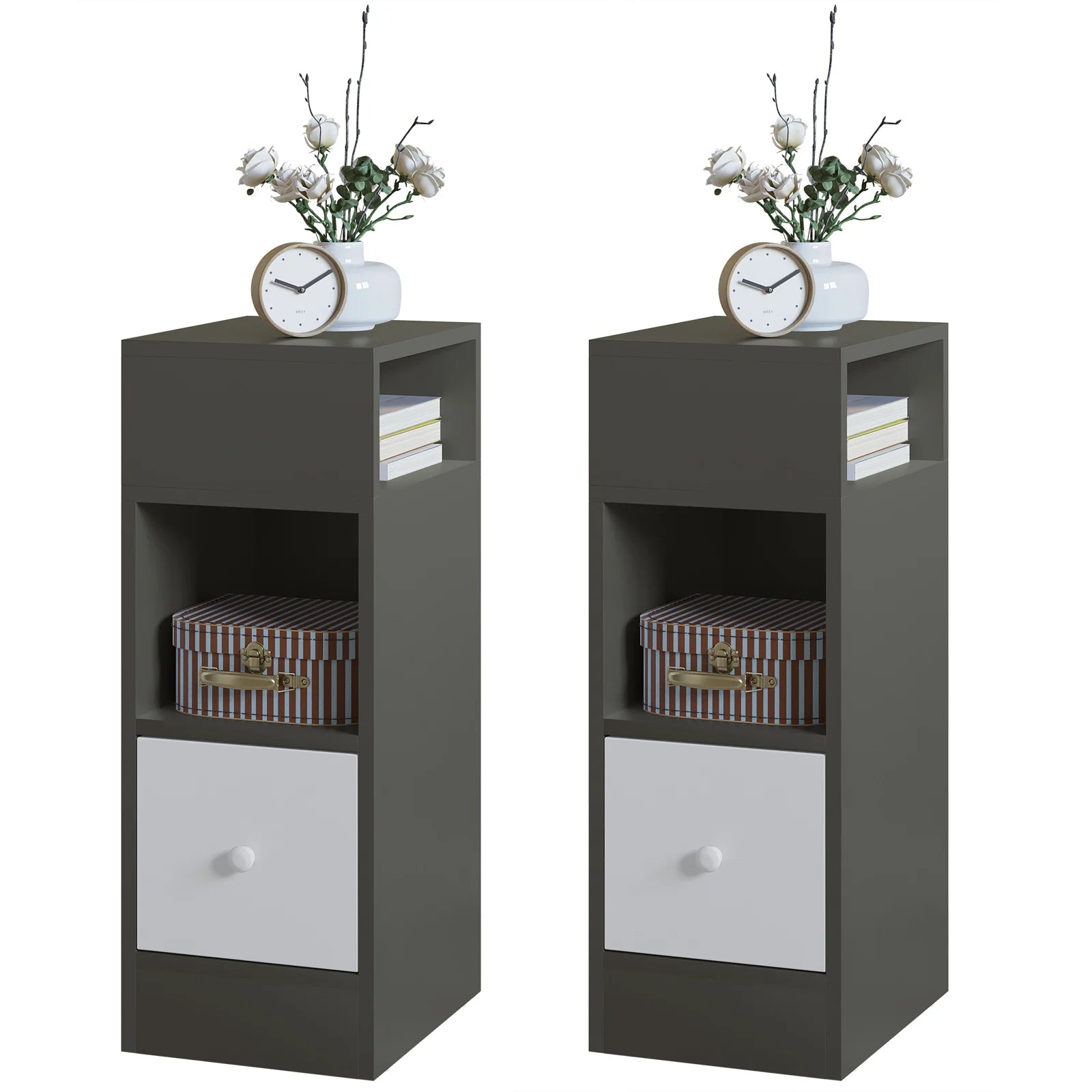 Table de chevet étroite 2 pcs pour chambre moderne -