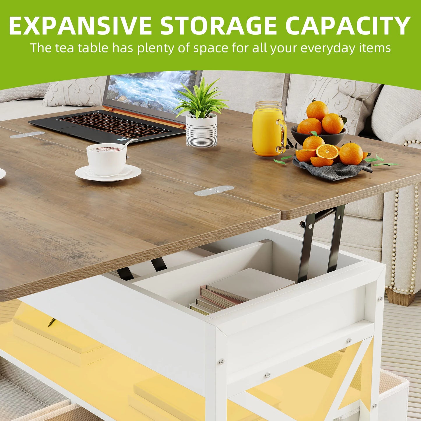 Table basse relevable balconera 90×50×51.5cm -