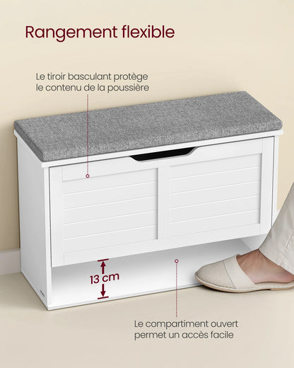 Étagère chaussures banc de couleur blanche 30 x 80 x 53.5 cm -