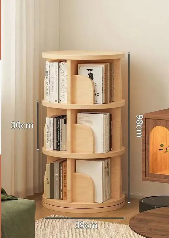 Étagère livre en bois massif pivotante à 360 dégrés - 3 couches H98cm