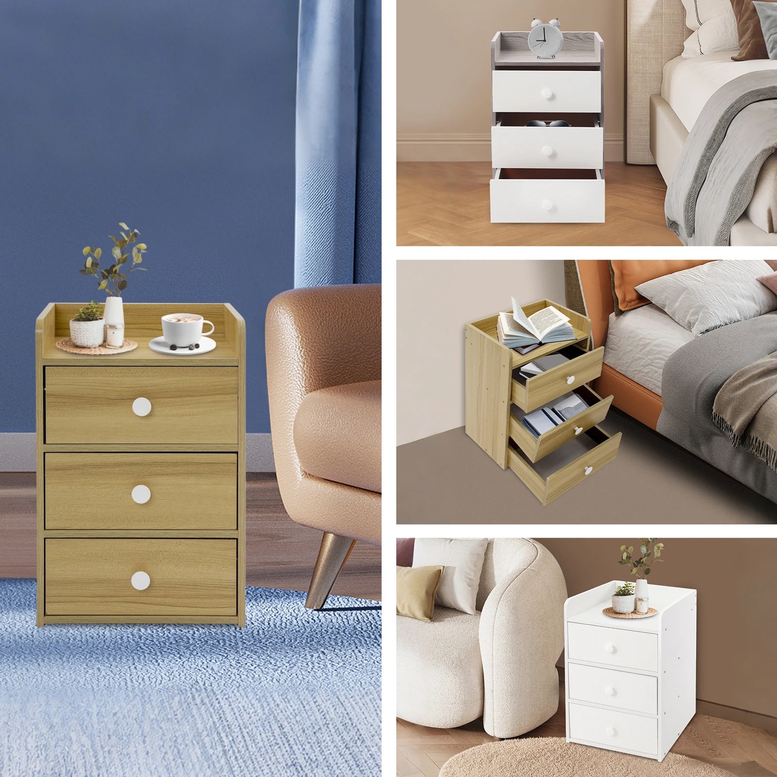 Mini Table de nuit avec poignée et 3 tiroirs -