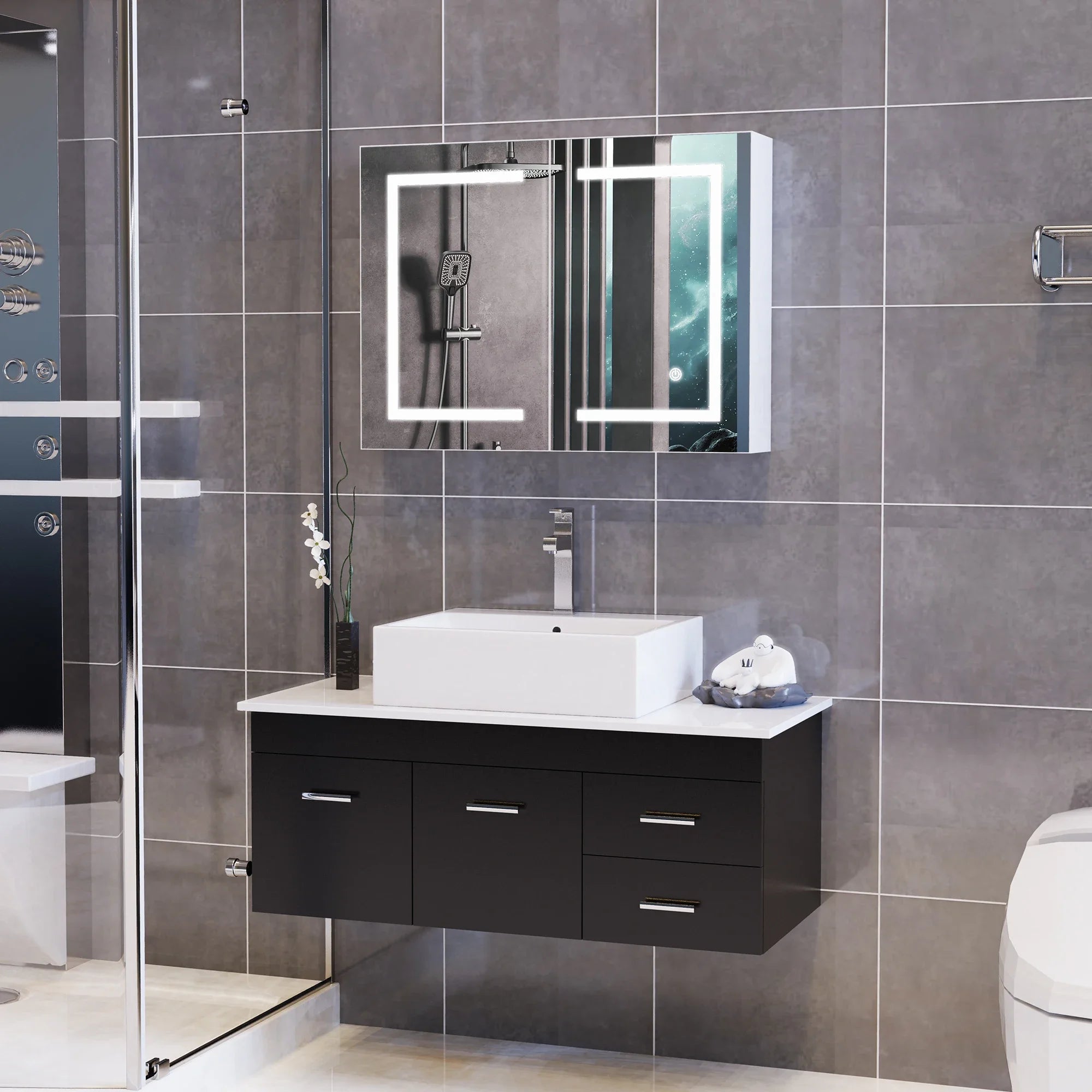 Meuble salle de bain miroir et interrupteur tactile moderne -