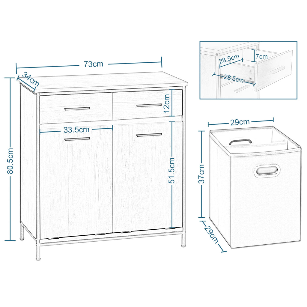 Meuble salle de bain bois foncé avec panier vêtements -