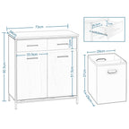 Meuble salle de bain bois foncé avec panier vêtements -