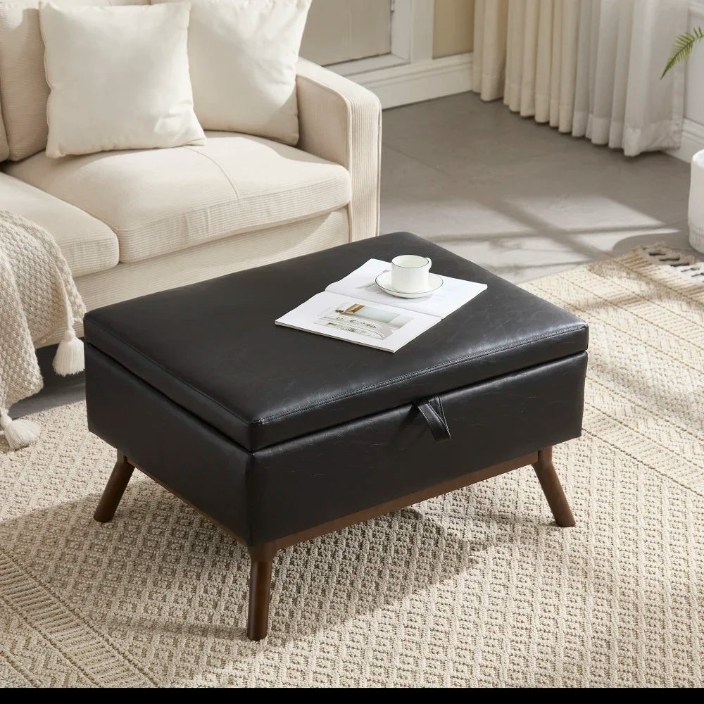 Table basse carré avec compartiment de rangement simple - Table basse Noir + PU cuir