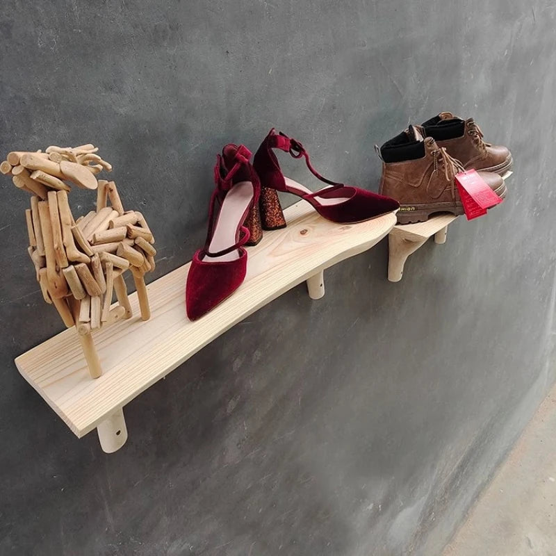 étagère murale à forme de planche et branche suspendue -